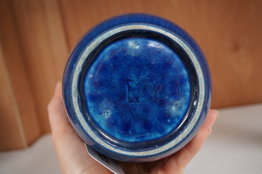 An early 20th century Pilkington Lancasterian blue ground vase, 19.5cm high